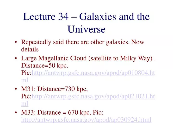 lecture 34 galaxies and the universe