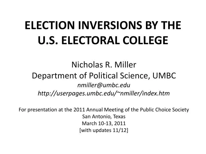 election inversions by the u s electoral college