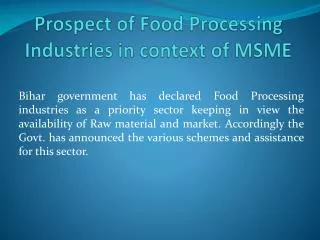 Prospect of Food Processing Industries in context of MSME