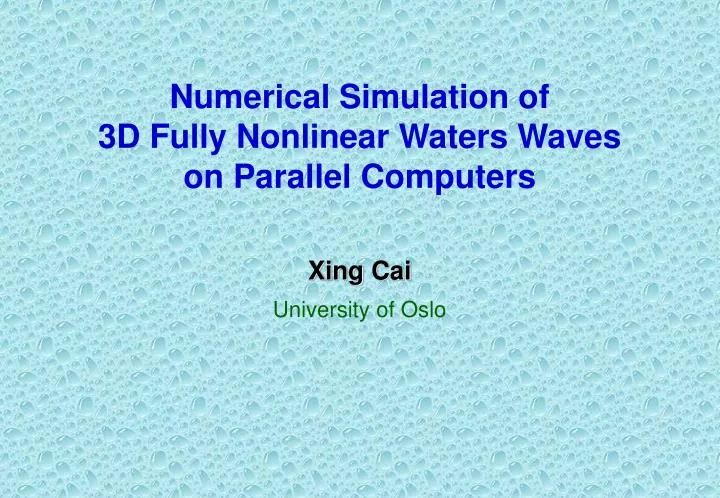 numerical simulation of 3d fully nonlinear waters waves on parallel computers