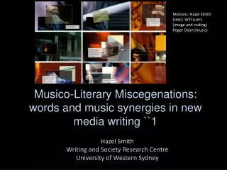 Musico -Literary Miscegenations : words and music synergies in new media writing ``1