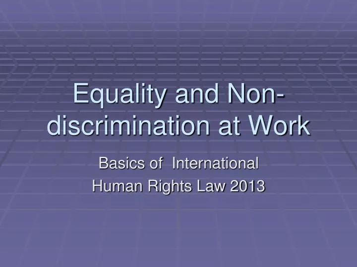 equality and non discrimination at work
