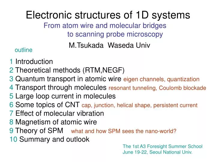 electronic structures of 1d systems