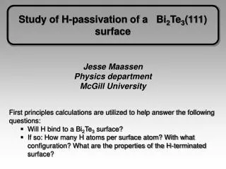 Study of H-passivation of a Bi 2 Te 3 (111) surface