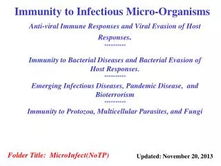 Immunity to Infectious Micro-Organisms