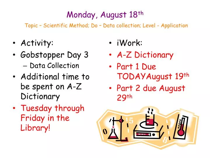monday august 18 th topic scientific method do data collection level application