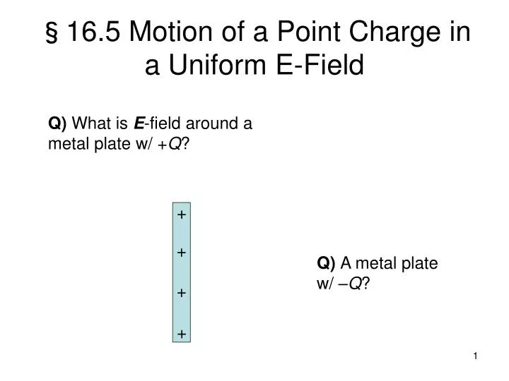 16 5 motion of a point charge in a uniform e field