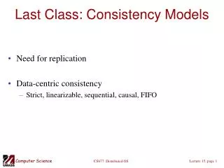 Last Class: Consistency Models