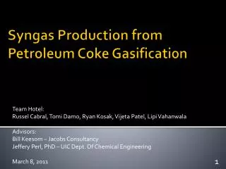 S yngas Production from Petroleum C oke G asification