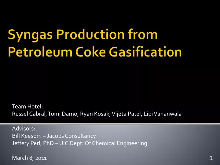 s yngas production from petroleum c oke g asification