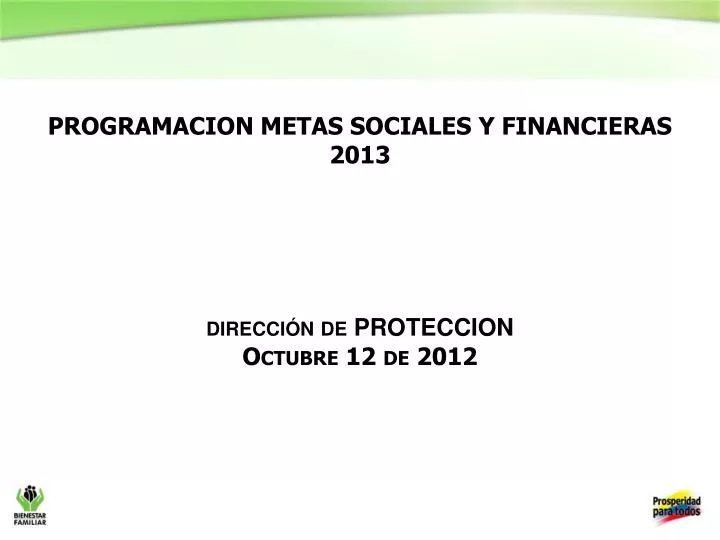 programacion metas sociales y financieras 2013 direcci n de proteccion octubre 12 de 2012