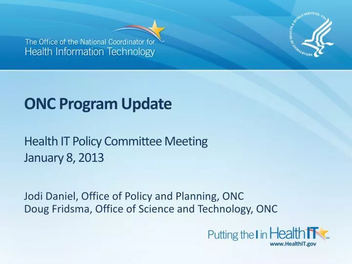 onc program update health it policy committee meeting january 8 2013