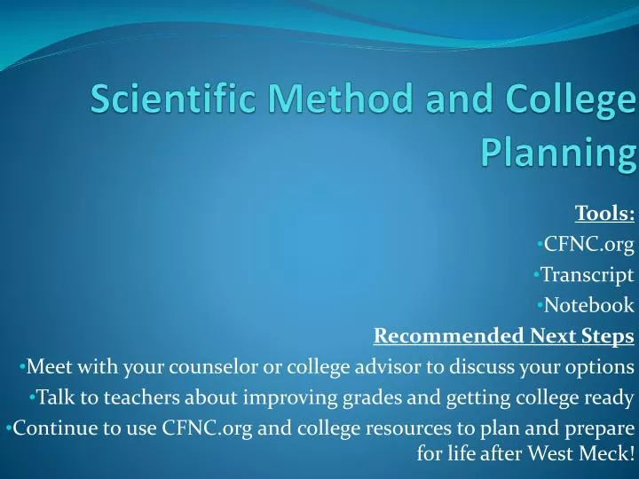 scientific method and college planning