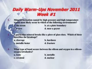 Daily Warm-Ups November 2011 Week #1