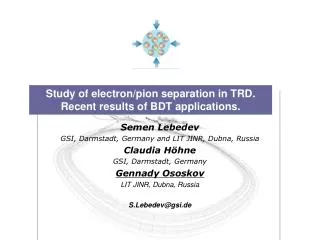 Study of electron/pion separation in TRD. Recent results of BDT applications.