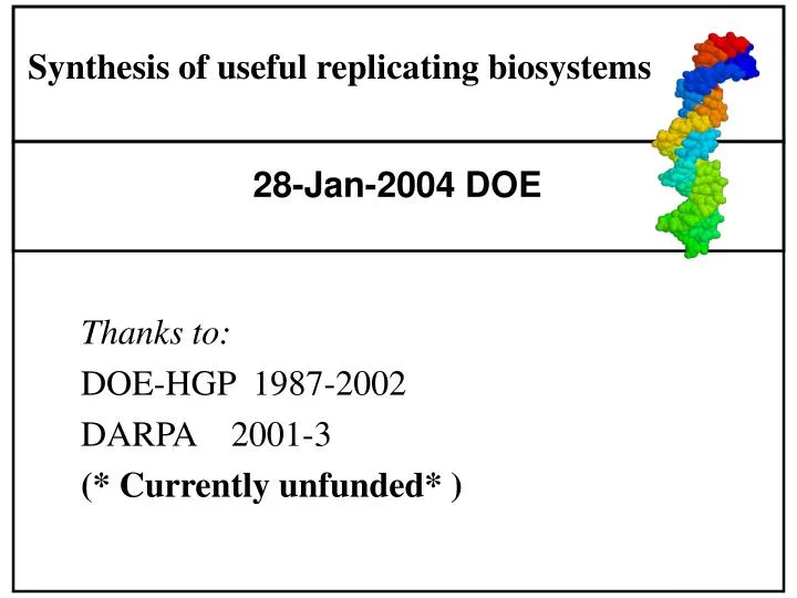 synthesis of useful replicating biosystems