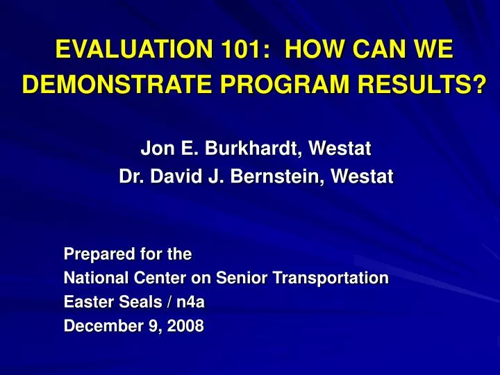 evaluation 101 how can we demonstrate program results
