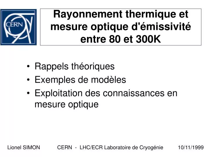 rayonnement thermique et mesure optique d missivit entre 80 et 300k