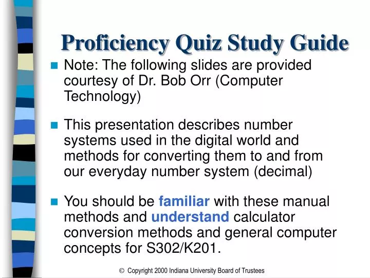 proficiency quiz study guide
