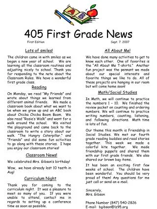 405 First Grade News First Edition				Sept. 7. 2007