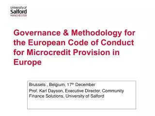 Governance &amp; Methodology for the European Code of Conduct for Microcredit Provision in Europe