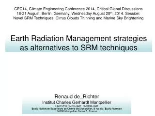 Earth Radiation Management strategies as alternatives to SRM techniques