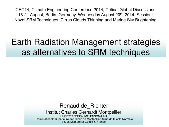 earth radiation management strategies as alternatives to srm techniques