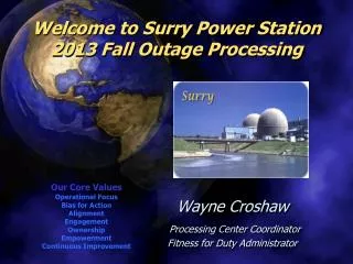 Welcome to Surry Power Station 2013 Fall Outage Processing