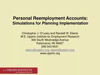 Personal Reemployment Accounts: Simulations for Planning Implementation