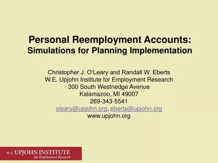 personal reemployment accounts simulations for planning implementation