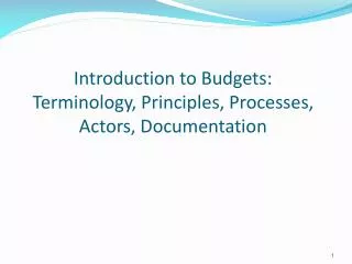 Introduction to Budgets: Terminology, Principles, Processes, Actors, Documentation