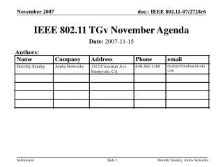 IEEE 802.11 TGv November Agenda