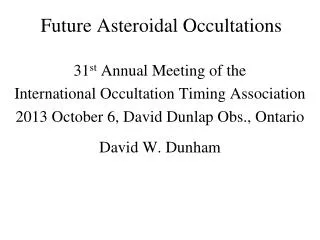 Future Asteroidal Occultations