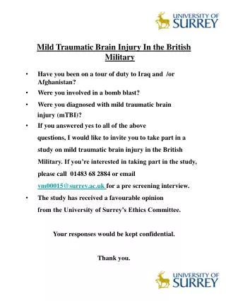Mild Traumatic Brain Injury In the British Military