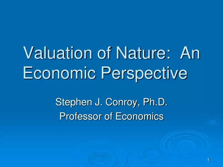 valuation of nature an economic perspective