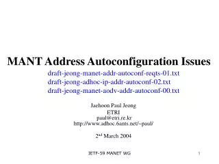 MANT Address Autoconfiguration Issues