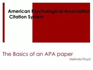 The Basics of an APA paper