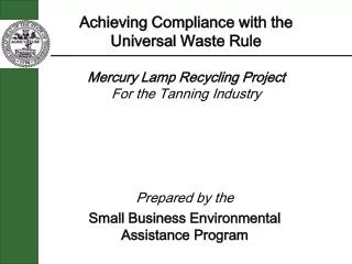 Prepared by the Small Business Environmental Assistance Program