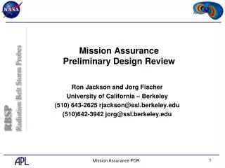 Mission Assurance Preliminary Design Review