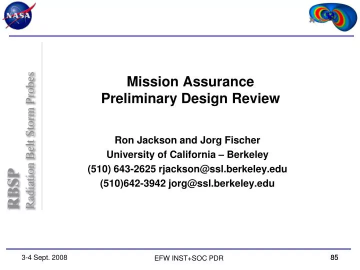 mission assurance preliminary design review