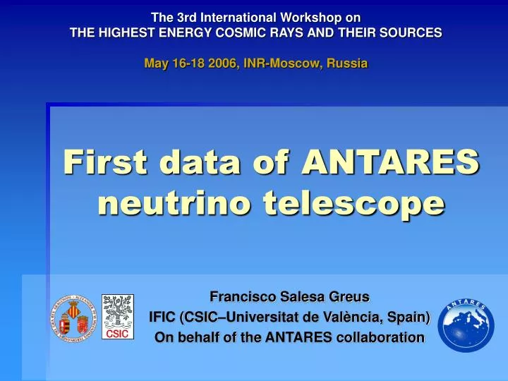 first data of antares neutrino telescope