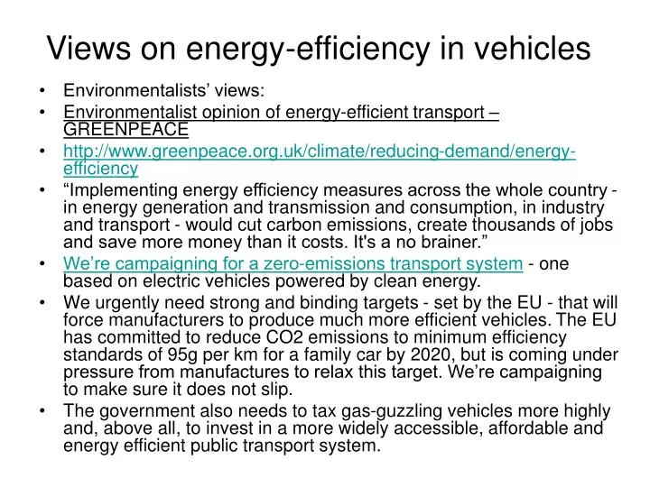 views on energy efficiency in vehicles