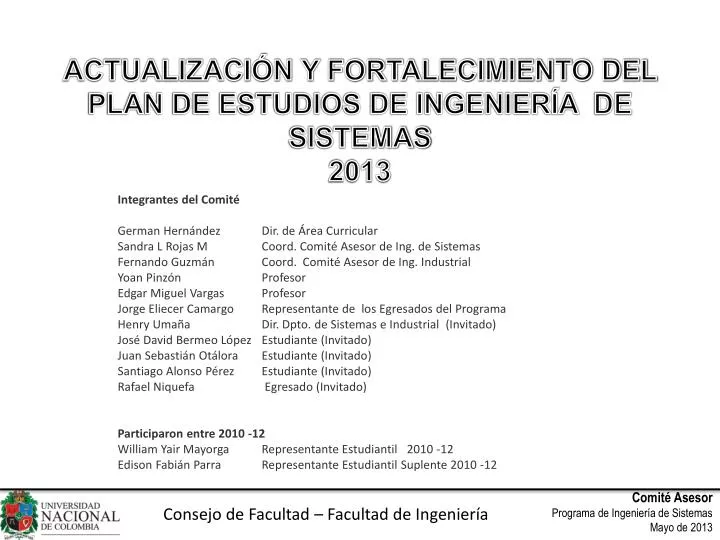 actualizaci n y fortalecimiento del plan de estudios de ingenier a de sistemas 2013