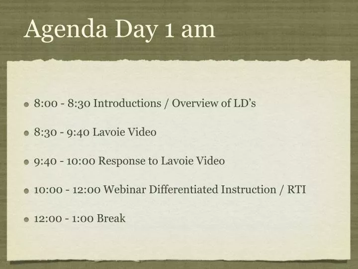 agenda day 1 am