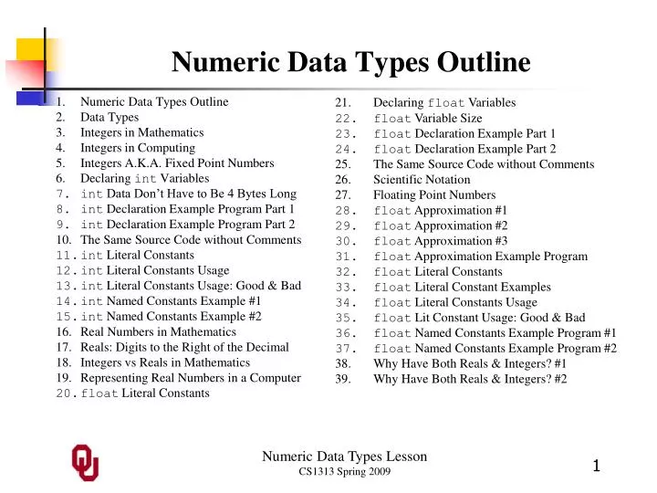 numeric data types outline