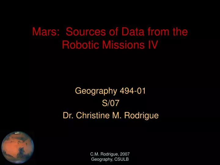 mars sources of data from the robotic missions iv