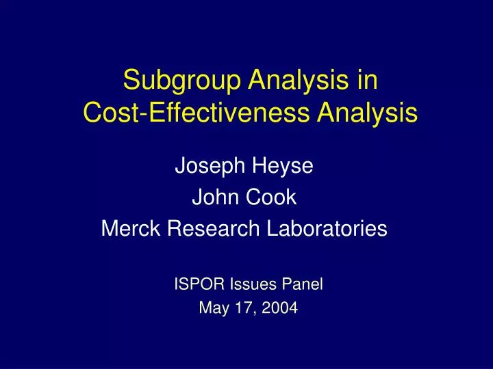 subgroup analysis in cost effectiveness analysis