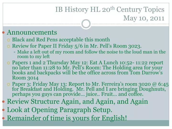 ib history hl 20 th century topics may 10 2011