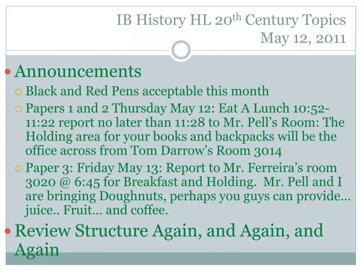 ib history hl 20 th century topics may 12 2011