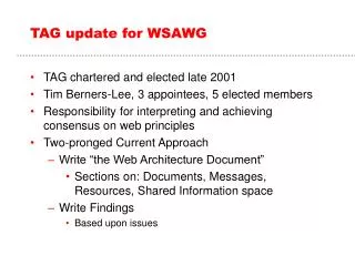 TAG update for WSAWG